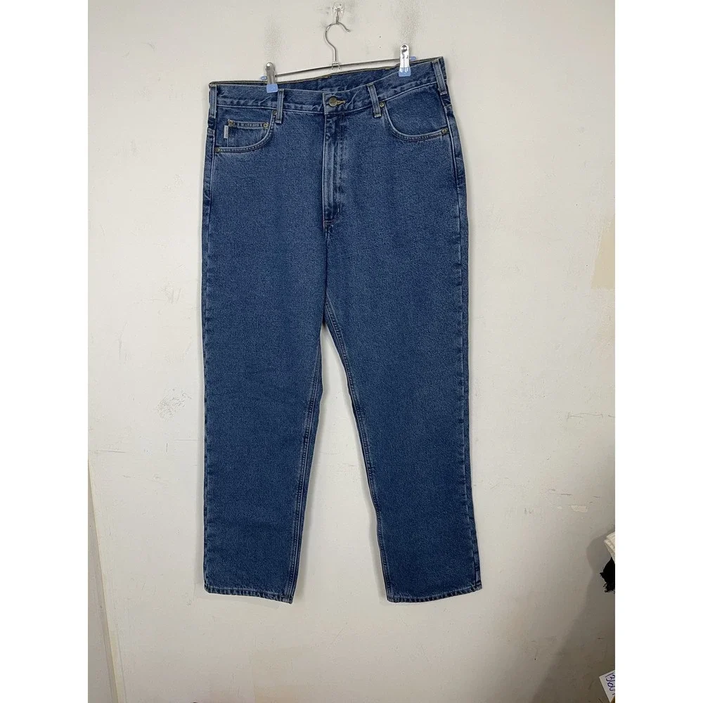 Carhartt Mens Jeans 38x34 Relaxed Fit Straight Leg Flannel Lined Denim Work‎ NWT